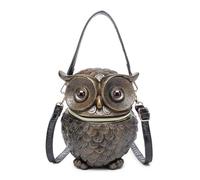 Novelty Owl Shaped Crossbody Bag,PVC Waterproof Weird Halloween Handbag,3D Animal Shaped Purse for Men & Women (Gold)