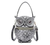 Novelty Owl Shaped Crossbody Bag,PVC Waterproof Weird Halloween Handbag,3D Animal Shaped Purse for Men & Women (Silver)