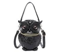Novelty Owl Shaped Crossbody Bag,PVC Waterproof Weird Halloween Handbag,3D Animal Shaped Purse for Men & Women (Black)