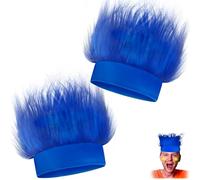 Novelty Place 2 bandeaux cheveux bleus - Perruque style troll duveteuse, accessoire costume sport, cosplay, Halloween