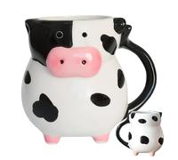 Novelty Tea Mug - 5.51 Inches Ceramic Cow Mug | Cute Animal Cup - Large Capacity Ceramic Tea Muğ With Non Slip Base And Fun Three Dimensional Design For Home Use Travel Outdoor Drinks And Gift Giving