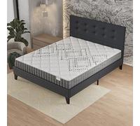 Ensemble MATELAS + LIT (120x190cm)- Eliha 20cm Ressorts ensachés & Mousse HDensité + Sommier stable & tête de lit revêtement Noir