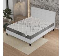 NOVEMBER Ensemble Matelas + LIT (120x190cm)- Matelas Eliha 20cm Ressorts ensachés & Mousse HDensité + Sommier tête de lit Bois Stable & Robuste revêtement synthétique Blanc