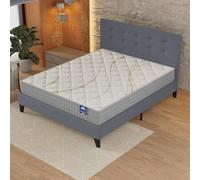 Ensemble MATELAS + LIT (120x190cm)- Essem 25cm Ressorts ensachés & Mousse HDensité + Sommier stable & tête de lit revêtement Gris