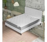 NOVEMBER- Ensemble Matelas + LIT (120x190cm)- Matelas Galice 25cm Ressorts ensachés & Mémoire de Forme+ Sommier tête de lit Bois Stable & Robuste revêtement synthétique Blanc