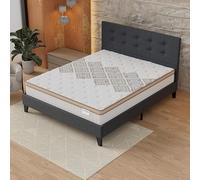 NOVEMBER - Ensemble Matelas + LIT (140x190cm)- Matelas Errakis 28cm Ressorts ensachés & Mousse HDensité + Sommier tête de lit Bois Stable & Robuste revêtement synthétique Noir