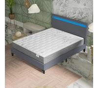 NOVEMBER- Ensemble Matelas + LIT (140x190cm)- Matelas Galice 25cm Ressorts ensachés& Mémoire de Forme+ Sommier tête de lit LED Stable & Robuste revêtement synthétique Gris