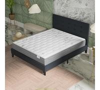 NOVEMBER- Ensemble Matelas + LIT (140x190cm)- Matelas Galice 25cm Ressorts ensachés & Mémoire de Forme+ Sommier tête de lit Bois Stable & Robuste revêtement synthétique Noir