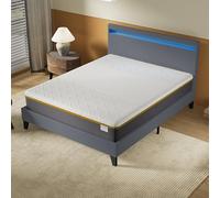 Ensemble 140x190cm-Matelas Latex Naturel et Mémoire de forme + Lit avec Tête de lit LED et sommier à lattes, Matelas 28cm d’épaisseur
