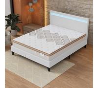 Ensemble 140x200cm-Matelas ressorts ensachés + Lit avec Tête de lit LED et sommier à lattes, Matelas 28cm d’épaisseur