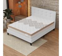 November- Ensemble Matelas + LIT (140x200cm)- Matelas Errakis 28cm Ressorts ensachés & Mousse HDensité + Sommier tête de lit Bois Stable & Robuste revêtement synthétique Blanc