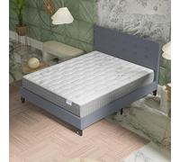 NOVEMBER- Ensemble Matelas + LIT (140x200cm)- Matelas Galice 25cm Ressorts ensachés & Mémoire de Forme+ Sommier tête de lit Bois Stable & Robuste revêtement synthétique Blanc