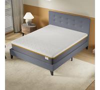 NOVEMBER- Ensemble Matelas + LIT (140x200cm) - Matelas Ypsilon (Ferme) 28cm Latex Naturel & Mémoire de Forme + Sommier tête de lit Stable & Robuste revêtement synthétique Gris