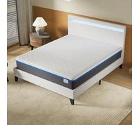 NOVEMBER- Ensemble Matelas + LIT (140x200cm) - Matelas Ypsilon (Souple) 28cm Latex Naturel & Mémoire de Forme + Sommier tête de lit LED Stable & Robuste revêtement synthétique Blanc