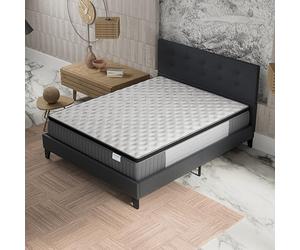 NOVEMBER- Ensemble Matelas + LIT (160x200cm)- Matelas Elekctra Ressorts ensachés & mémoire de Forme Épaisseur 30cm + Sommier Bois Stable & Robuste revêtement synthétique Noir