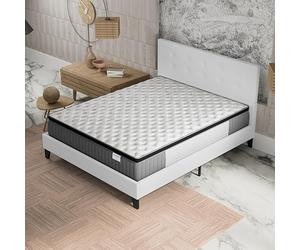NOVEMBER- Ensemble Matelas + LIT (160x200cm)- Matelas Elekctra Ressorts ensachés & mémoire de Forme Épaisseur 30cm + Sommier Bois Stable & Robuste revêtement synthétique Blanc