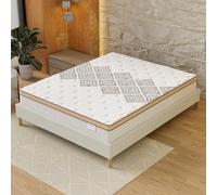 NOVEMBER- Ensemble Matelas + sommier - 120 x 190cm - Matelas Errakis Ressorts ensachés & Mousse Haute Densité d’épaisseur 28cm + Sommier Bois Stable & Robuste revêtement Tissu Blanc