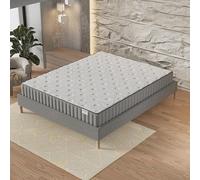 Matelas + Sommier (140 x 190cm)- Matelas Orionis Mousse Mémoire de Forme 22cm + Sommier Bois, Stable, revêtement Tissu Gris