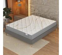 NOVEMBER - Ensemble Matelas + sommier (180 x 200cm)- Matelas Essem Ressorts ensachés & Mousse Haute Densité d’épaisseur 25cm + Sommier Bois Stable & Robuste revêtement Tissu Gris