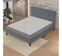 November- Ensemble Matelas + Sommier & tête de lit capitonnée (140 x 190cm)- Matelas Orionis Mousse Mémoire de Forme d’épaisseur 16cm + Lit Stable & Robuste, revêtement synthétique Gris