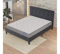 Ensemble 140x190cm-Matelas mémoire de forme + Lit avec tête de lit et sommier à lattes, Matelas 22cm d’épaisseur