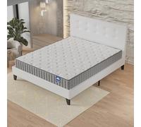 November- Ensemble Matelas + Sommier & tête de lit capitonnée (160 x 200cm)- Matelas Orionis Mousse Mémoire de Forme d’épaisseur 16cm + Lit Stable & Robuste, revêtement synthétique Blanc