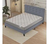 NOVEMBER- Ensemble Matelas + Sommier & tête de lit capitonnée (160 x 200cm) - Matelas Sirius Latex Naturel d’épaisseur 22cm + Lit Stable & Robuste, revêtement synthétique Gris