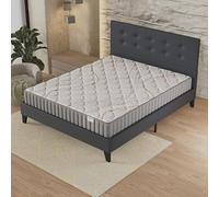 NOVEMBER- Ensemble Matelas + Sommier & tête de lit capitonnée (160 x 200cm) - Matelas Sirius Latex Naturel d’épaisseur 22cm + Lit Stable & Robuste, revêtement synthétique Noir