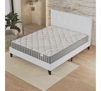 NOVEMBER- Ensemble Matelas + Sommier & tête de lit capitonnée (160 x 200cm) - Matelas Sirius Latex Naturel d’épaisseur 22cm + Lit Stable & Robuste, revêtement synthétique Blanc