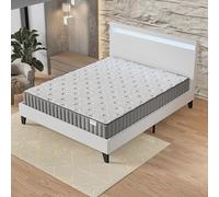 Ensemble MATELAS + LIT (160 x 200cm) Orionis 22cm Mémoire de forme & Mousse HDensité + Sommier stable & tête de lit LED Blanc