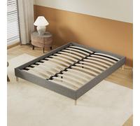 NOVEMBER Lit avec sommier intégré - Dimensions 120 x 190cm - Revêtement Tissu Gris - Stable et Robuste/Pieds centraux de Renfort