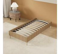 NOVEMBER Lit avec sommier intégré - Dimensions 90 x 190cm - Revêtement Tissu Brun - Stable et Robuste/Pieds centraux de Renfort