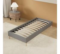 NOVEMBER Lit avec sommier intégré - Dimensions 90 x 190cm - Revêtement Tissu Gris - Stable et Robuste/Pieds centraux de Renfort