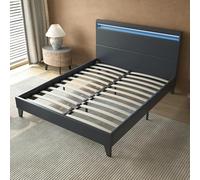 November- Lit avec sommier & Tête de lit LED - 120 x 190cm - Revêtement synthétique Noir- Stable et Robuste avec Pieds centraux de Renfort