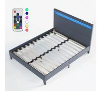 November- Lit avec sommier & Tête de lit LED - 140 x 200cm - Revêtement synthétique Noir - Stable et Robuste avec Pieds centraux de Renfort