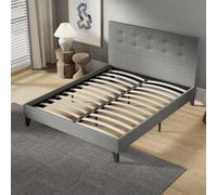 NOVEMBER Lit avec tête de lit - Sommier à Lattes en Bois - 120 x 190cm - Revêtement Tissu - Stable et Robuste avec Pieds centraux de Renfort (Gris, 120 x190 cm)