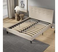 NOVEMBER Lit avec tête de lit - Sommier à Lattes en Bois - 140 x 190cm - Revêtement Tissu - Stable et Robuste avec Pieds centraux de Renfort (Lin, 140 x 190 cm)