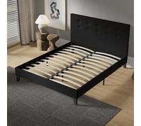NOVEMBER Lit avec tête de lit - Sommier à Lattes en Bois - 140 x 200cm - Revêtement Tissu - Stable et Robuste avec Pieds centraux de Renfort (Noir, 140 x 200 cm)