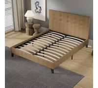 NOVEMBER Lit avec tête de lit - Sommier à Lattes en Bois - 160 x 200cm - Revêtement Tissu - Stable et Robuste avec Pieds centraux de Renfort (Brun, 160 x 200 cm)