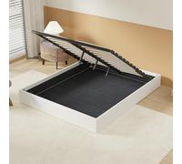 NOVEMBER Lit Coffre, Sommier à Lattes en Bois Flexible, Cadre en Tissu Blanc crème, lit Stable et Solide. Grand Espace de Rangement en Dessous. (Blanc, 140 x 200 cm)