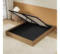 NOVEMBER Lit Coffre, Sommier à Lattes en Bois Flexible, Cadre en Tissu Brun, lit Stable et Solide. Grand Espace de Rangement en Dessous. (Brun, 140 x 190 cm)