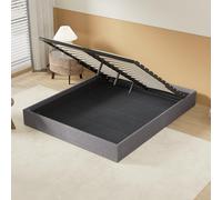NOVEMBER Lit Coffre, Sommier à Lattes en Bois Flexible, Cadre en Tissu Gris, lit Stable et Solide. Grand Espace de Rangement sous Le lit. (Gris, 140 x 190 cm)