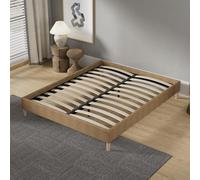 NOVEMBER Lit Double avec sommier intégré - Dimensions 140 x 190cm - Revêtement Tissu Brun - Stable et Robuste/Pieds centraux de Renfort