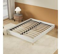 NOVEMBER Lit Double avec sommier intégré - Dimensions 160 x 200cm - Revêtement Tissu Blanc - Stable et Robuste/Pieds centraux de Renfort