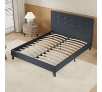 NOVEMBER- Lit Double Couchage - sommier & Tête de lit capitonnée - 140 x 190cm - Revêtement synthétique Noir - Stable et Robuste avec Pieds centraux de Renfort