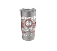 Novembre 1948 Anniversaire Vintage Étiquette Décorations Rétro Bday Gobelet isotherme en acier inoxydable double paroi