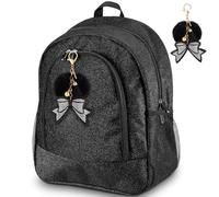 Noveread Grand sac à dos avec nœud de pom-pom girl, porte-clés, sac à dos à paillettes pour pom-pom girl, sac de cheerleaders pour voyage, camping, randonnée, sport, jeu, noir, noir, 16 x 13 x 15