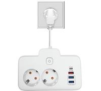 Noverli Double prise pour prise, Power Strip, 2 prises avec USB, distribution murale avec 3 USB A et 1 port USB C, PD 20 W, blanc