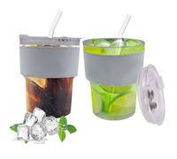 Noviatrix 2 Pièces Verre avec Couvercle et Paille, Verres Smoothie Scellé, Conception Imperméable à L'eau Gobelets Rayés pour Jus thé au Lait Smoothies (400Ml)