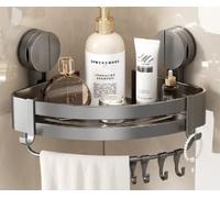 Noviatrix Etagere Ventouse, Ventouse sans Perçage Support Salle de Bain Etagere Douche a Suspendre avec Perche et Crochet Étagère Douche pour Salles de Bains et Cuisines